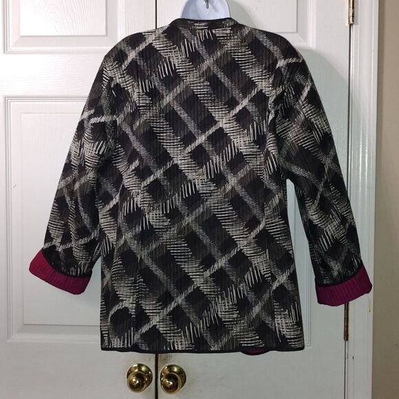 Catherines Reversible open Front Quilted Jacket pink black white Sz 1X - Picture 4 of 4